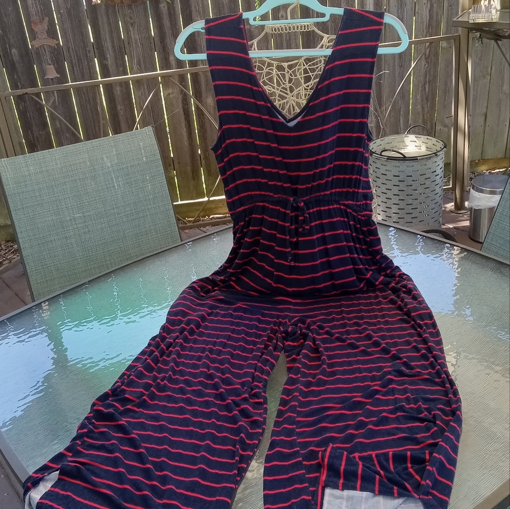 Maurices 24/7 Striped Cropped Jumpsuit, L